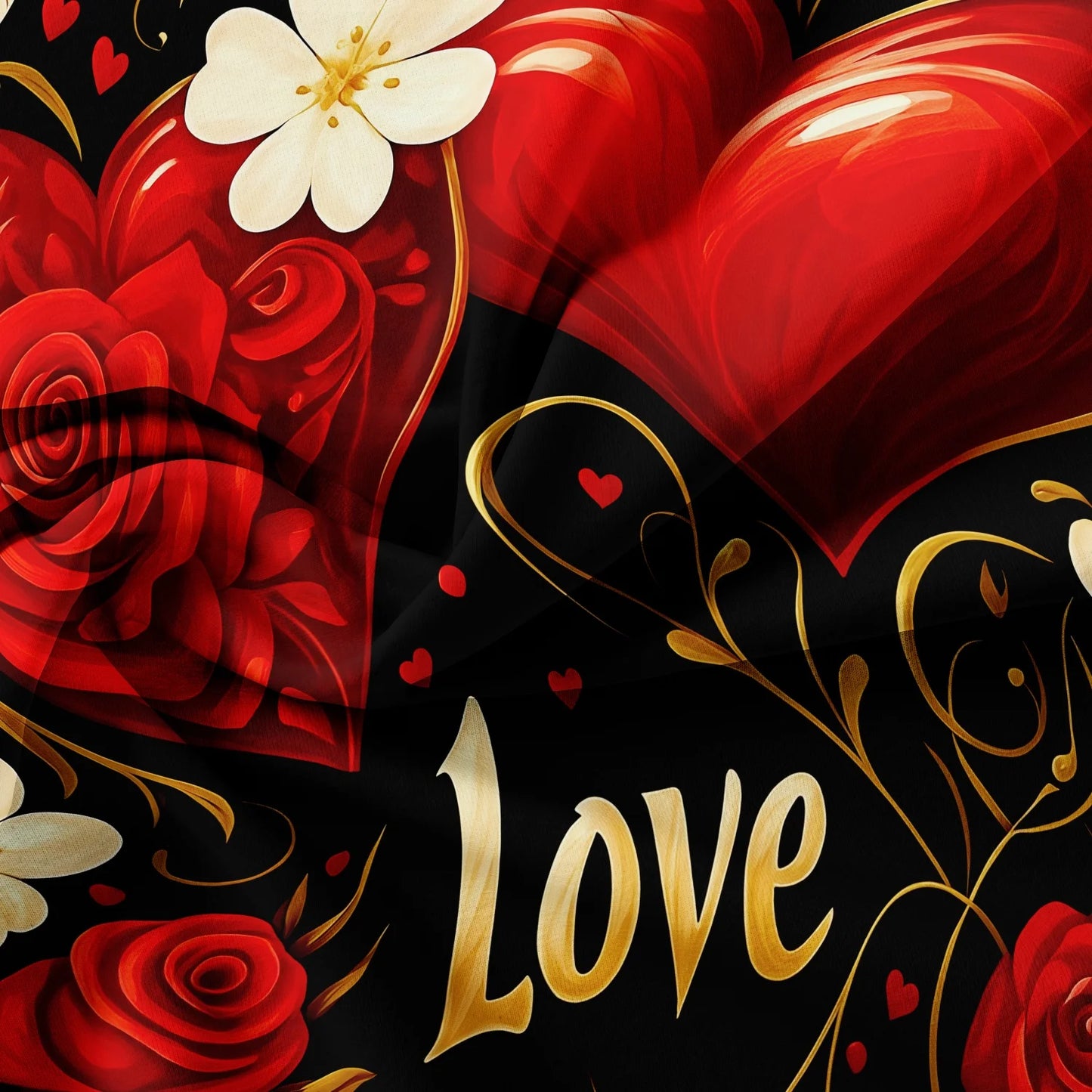 Parure de lit romantique 200x200 – Roses rouges & Cœurs – 3 pièces