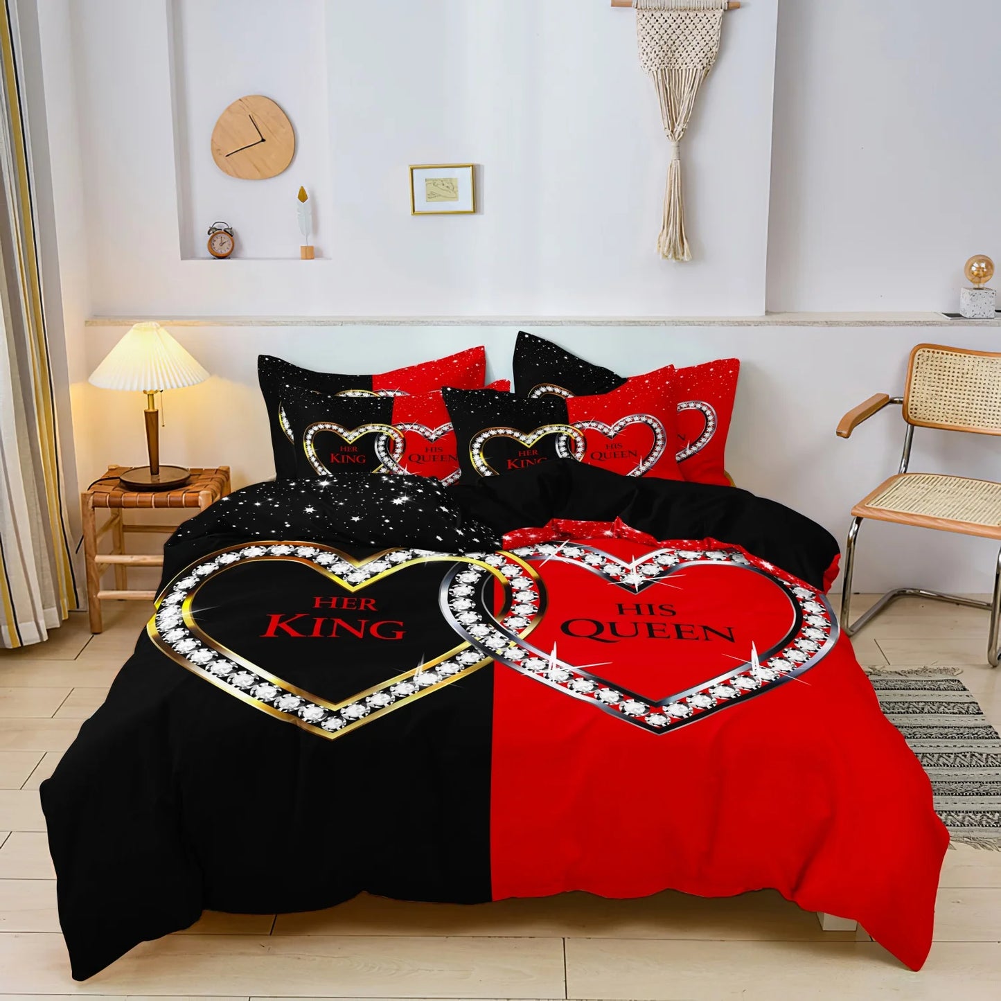 Collection Romance “Cœur Cristal” – Parure 3 pièces (Housse de couette 200x200, 220x240, 260x240)