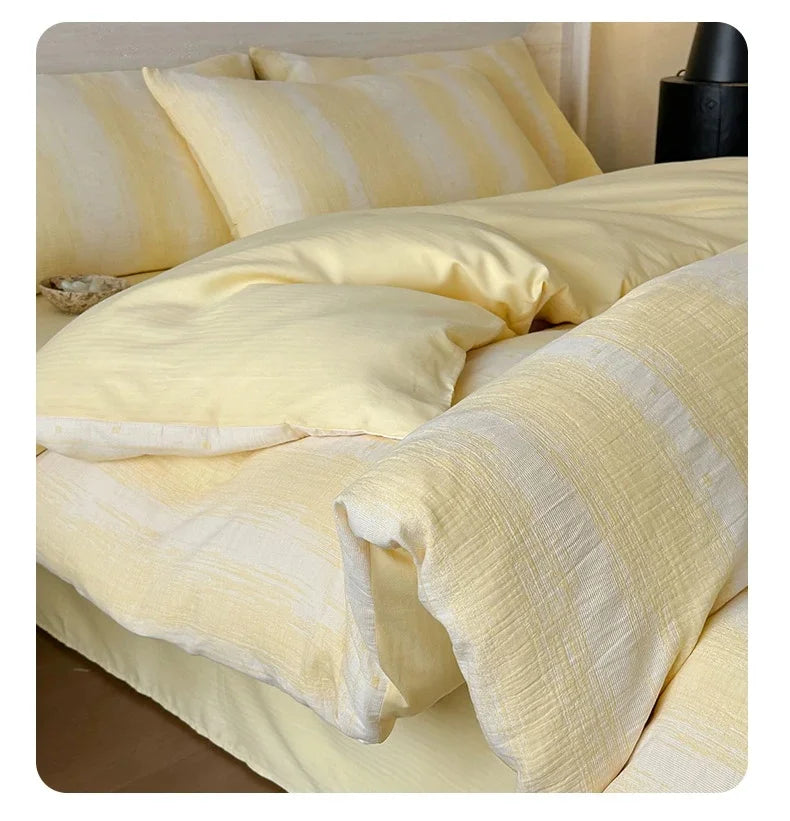 Parure de Lit en Gaze de Coton 100% – Triple Épaisseur, Douce & Respirante (Housse + Drap + Taies)