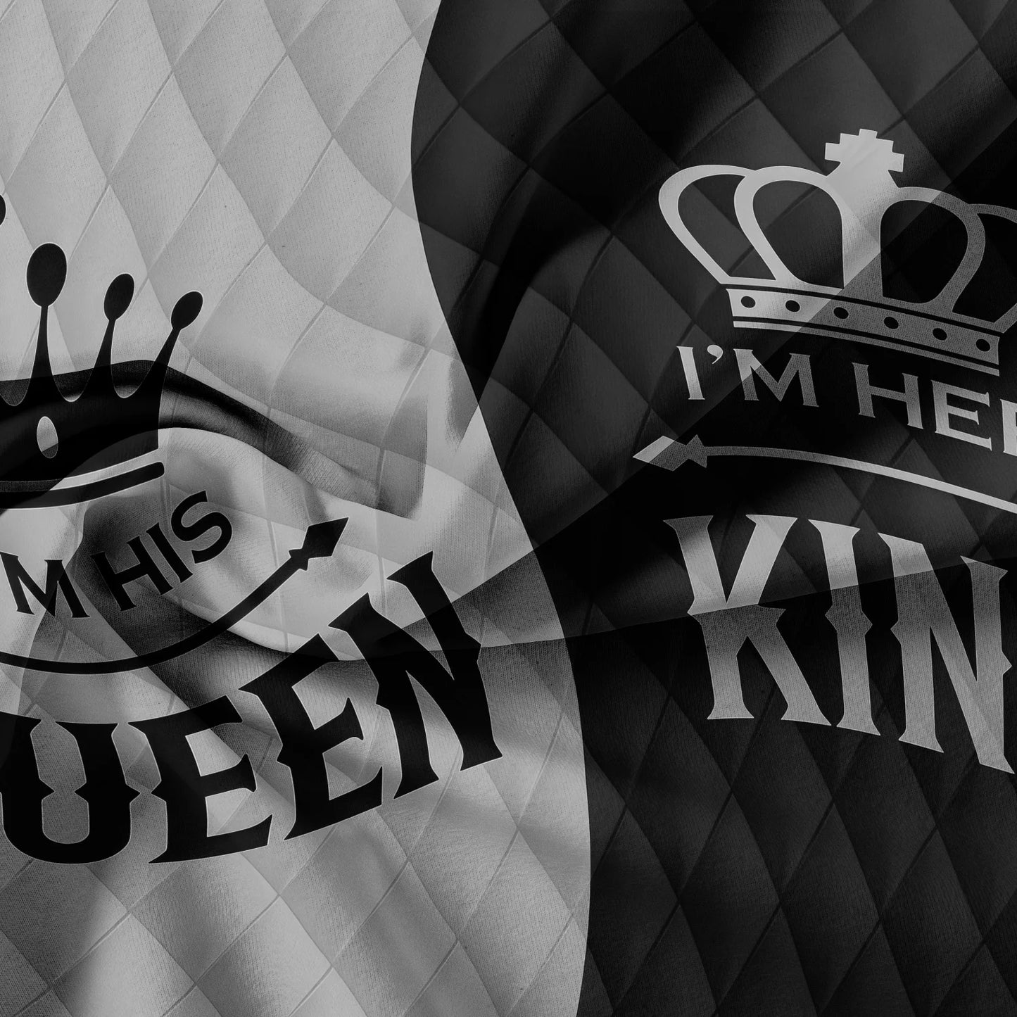 Parure de lit 3 pièces – Duo Couronne & Cœur – Rose poudré & Noir