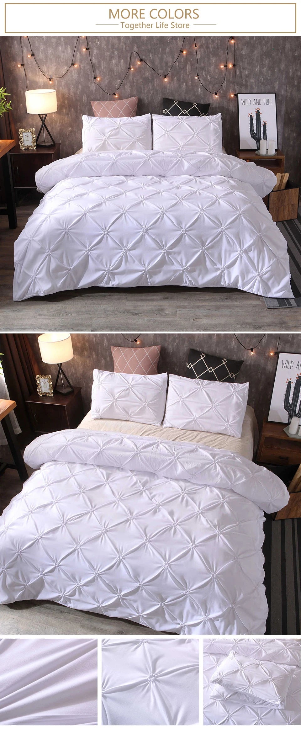 Parure de Lit 3 Pièces en Coton Égyptien – Housse de Couette Texturée avec Zip et Attaches d’Angle