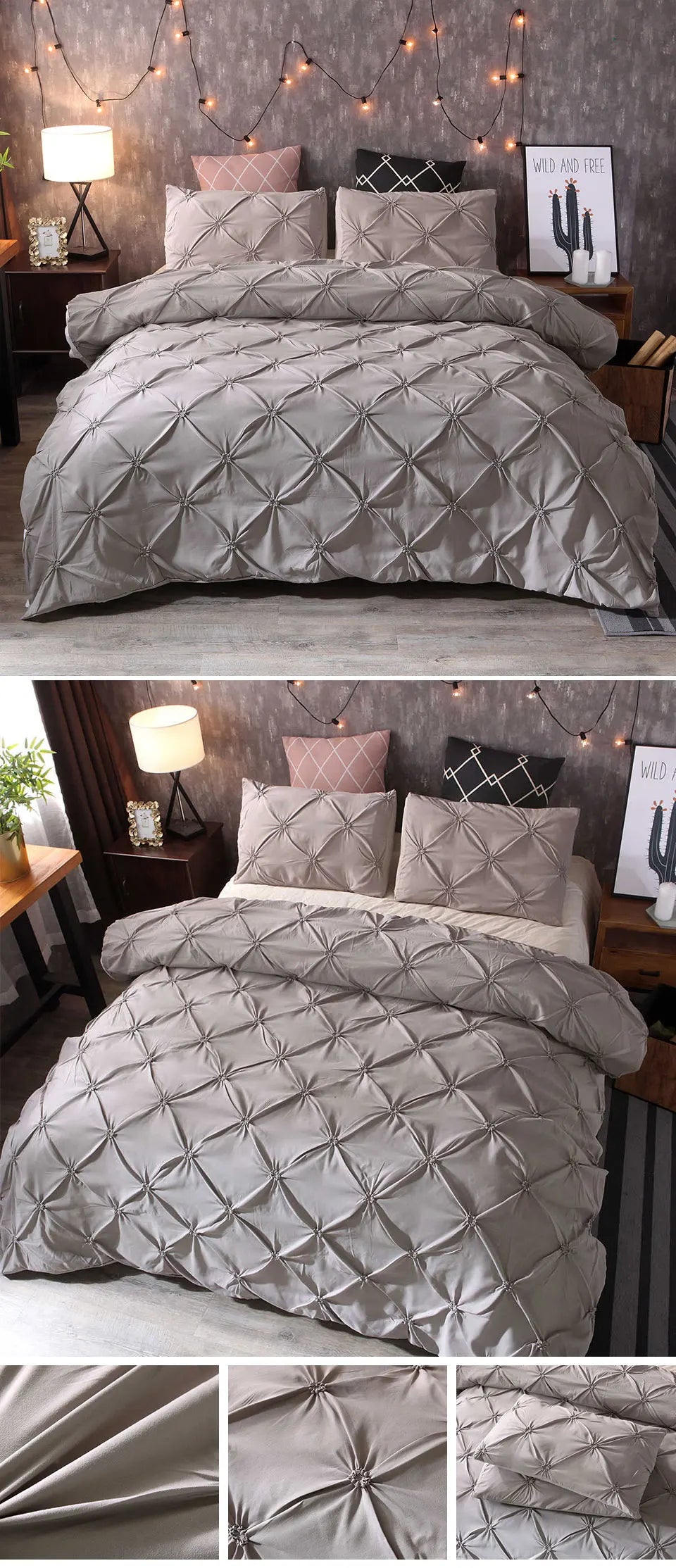 Parure de Lit 3 Pièces en Coton Égyptien – Housse de Couette Texturée avec Zip et Attaches d’Angle