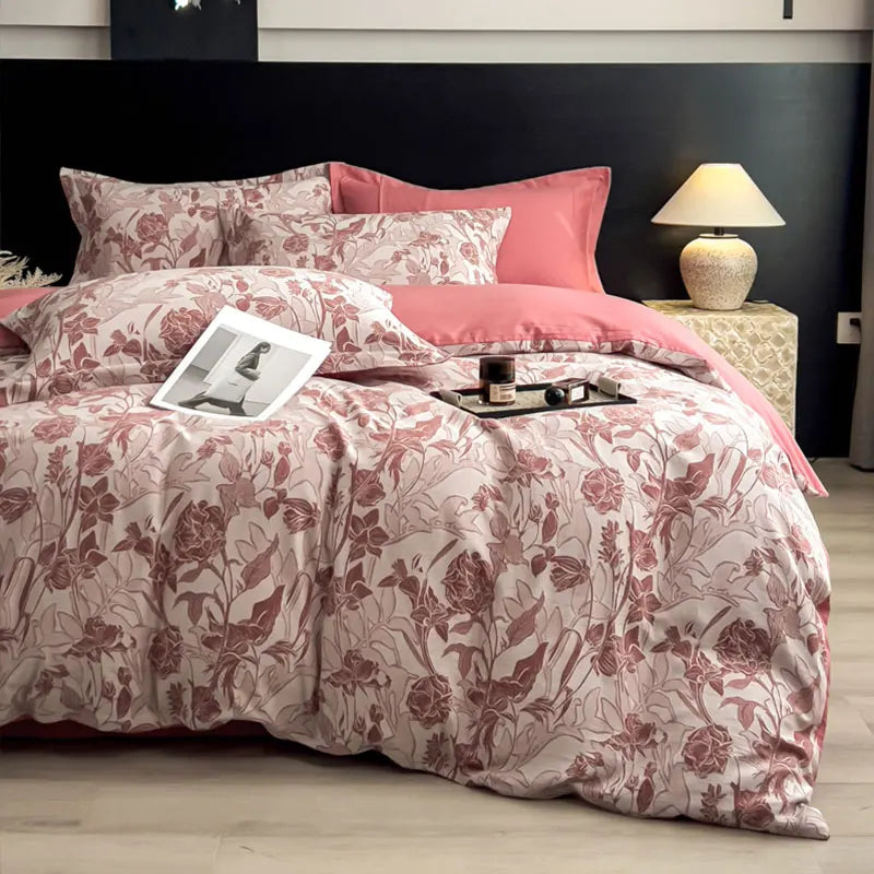 Parure de Lit 3 Pièces en Coton – Housse de Couette Imprimé Floral + 2 Taies (180×220 / 200×230)