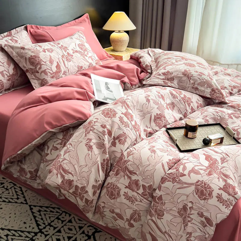 Parure de Lit 3 Pièces en Coton – Housse de Couette Imprimé Floral + 2 Taies (180×220 / 200×230)