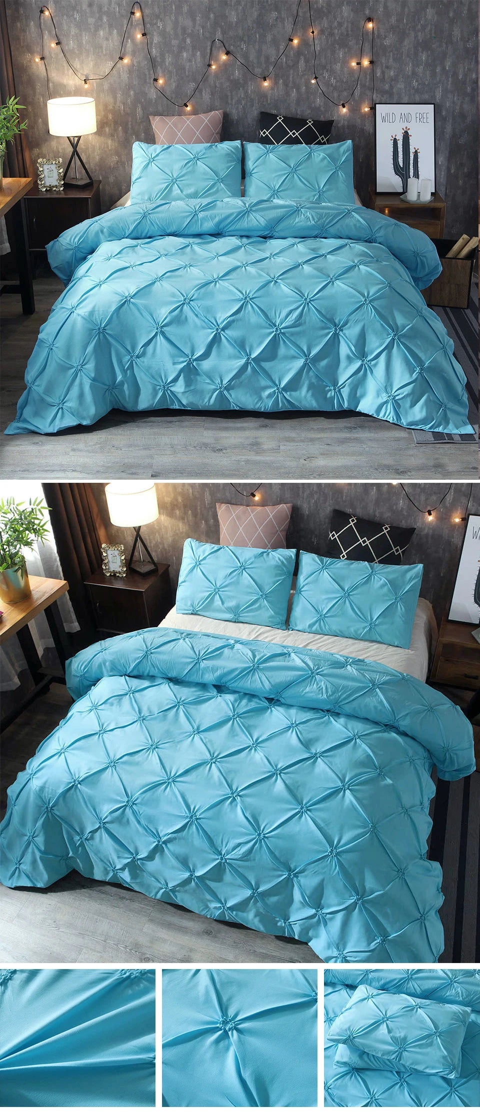 Parure de Lit 3 Pièces en Coton Égyptien – Housse de Couette Texturée avec Zip et Attaches d’Angle