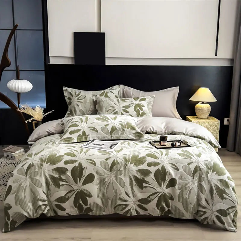 Parure de Lit 3 Pièces en Coton – Housse de Couette Imprimé Floral + 2 Taies (180×220 / 200×230)