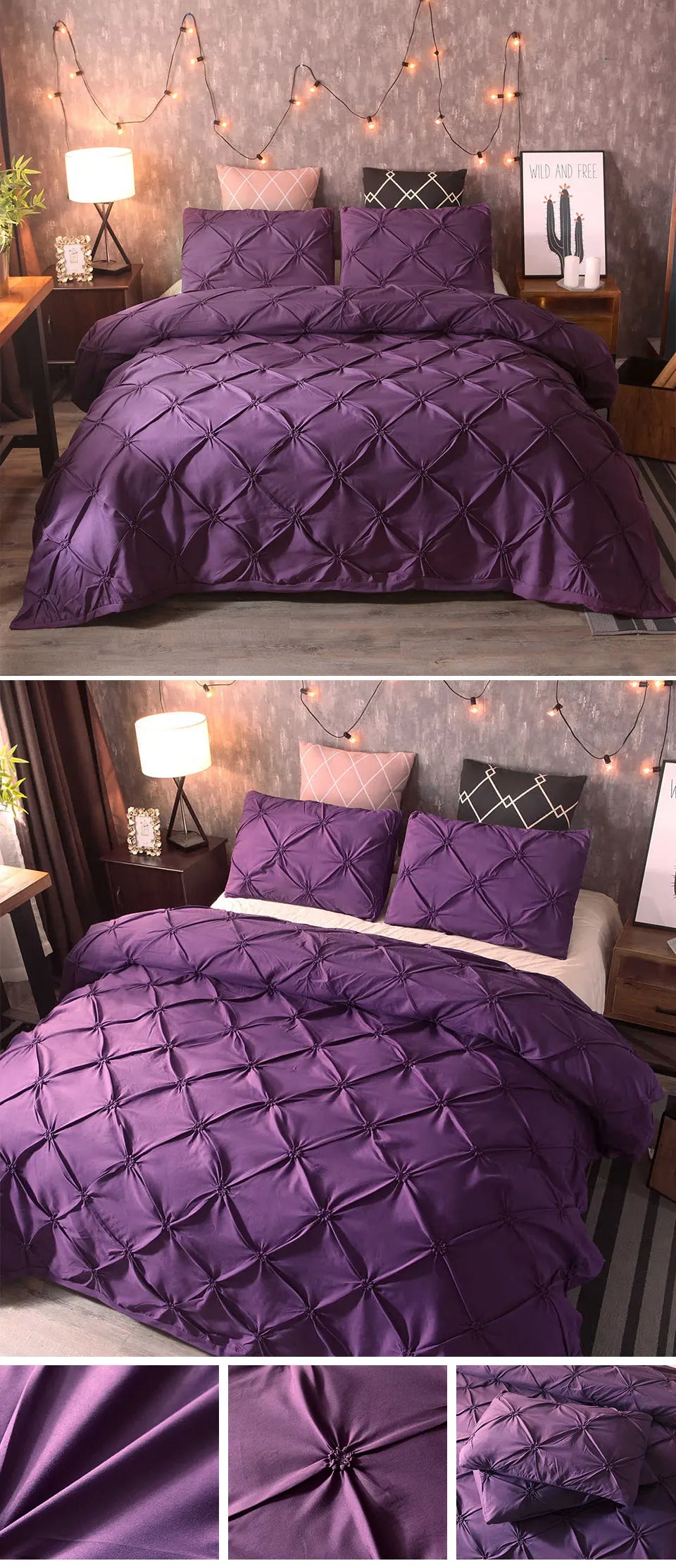 Parure de Lit 3 Pièces en Coton Égyptien – Housse de Couette Texturée avec Zip et Attaches d’Angle