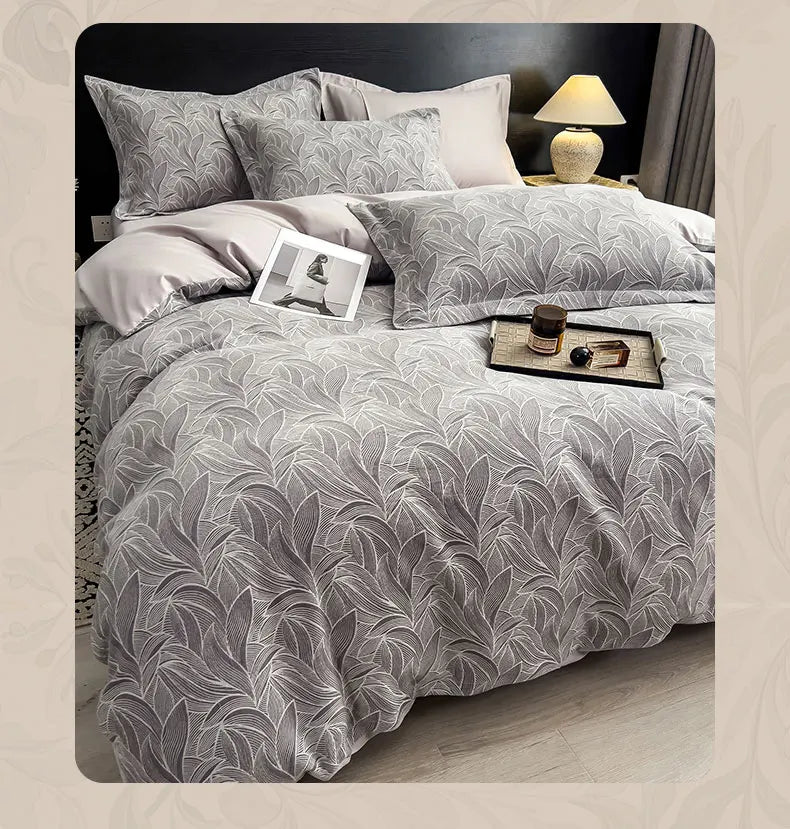 Parure de Lit 3 Pièces en Coton – Housse de Couette Imprimé Floral + 2 Taies (180×220 / 200×230)