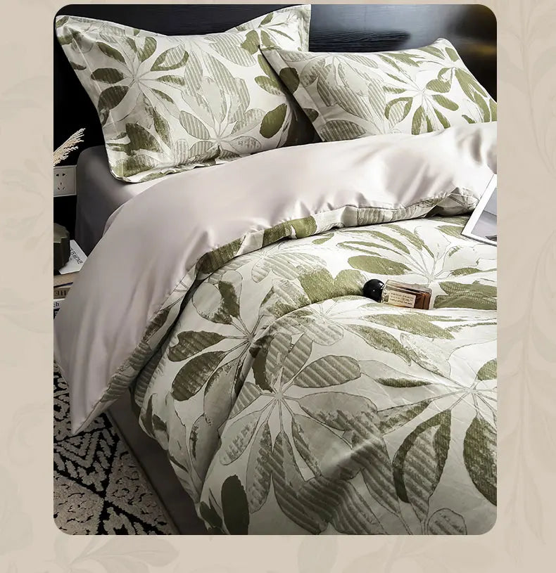 Parure de Lit 3 Pièces en Coton – Housse de Couette Imprimé Floral + 2 Taies (180×220 / 200×230)