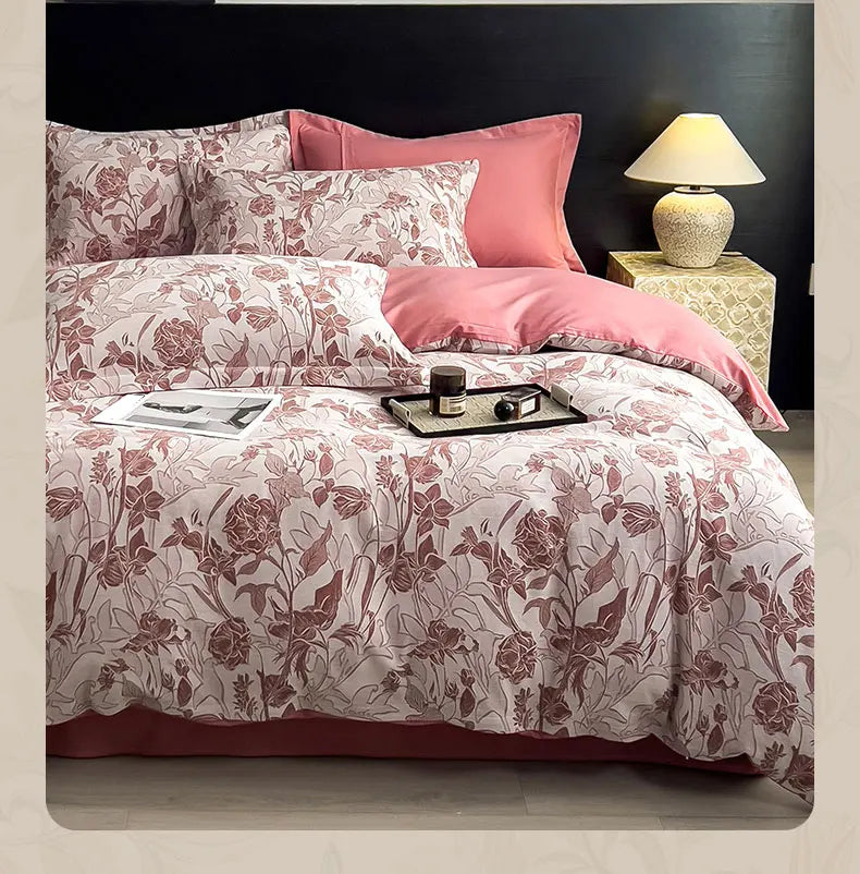 Parure de Lit 3 Pièces en Coton – Housse de Couette Imprimé Floral + 2 Taies (180×220 / 200×230)