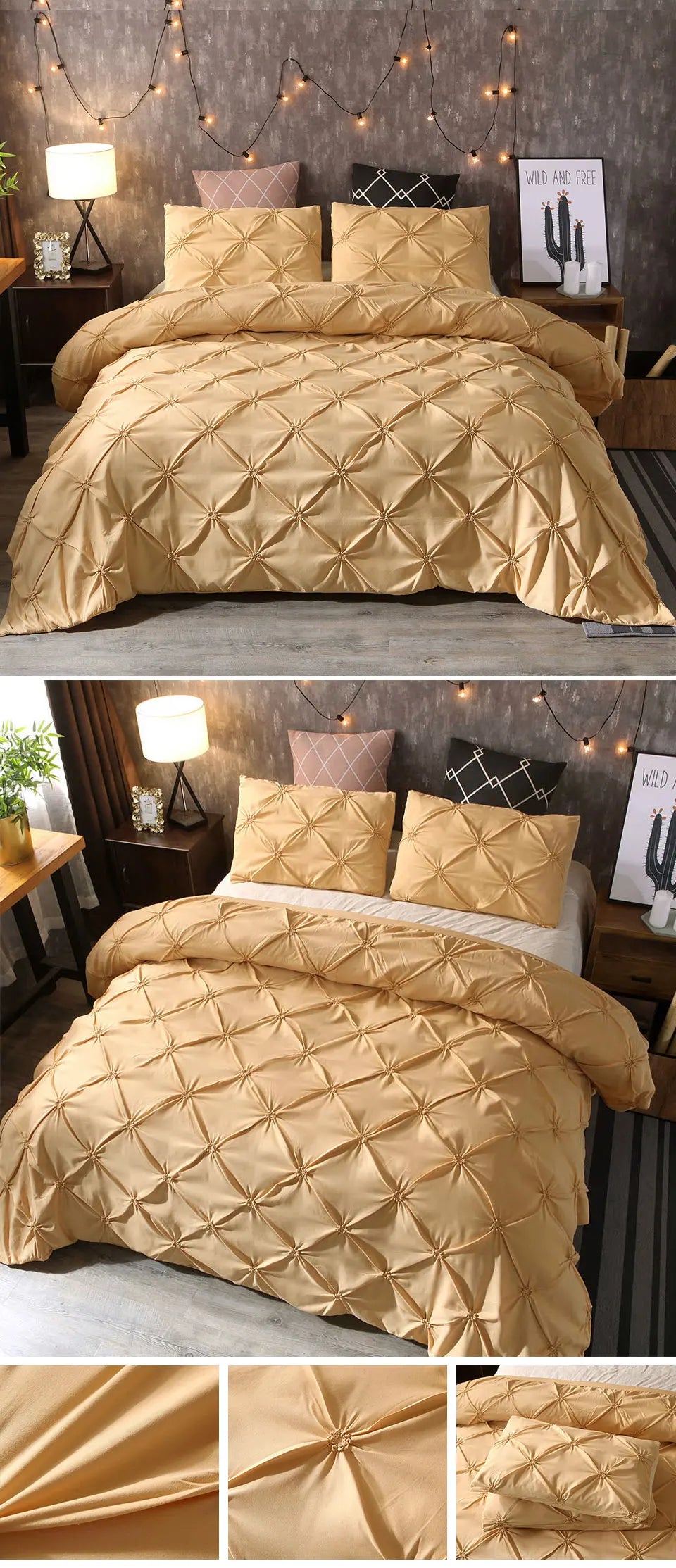 Parure de Lit 3 Pièces en Coton Égyptien – Housse de Couette Texturée avec Zip et Attaches d’Angle